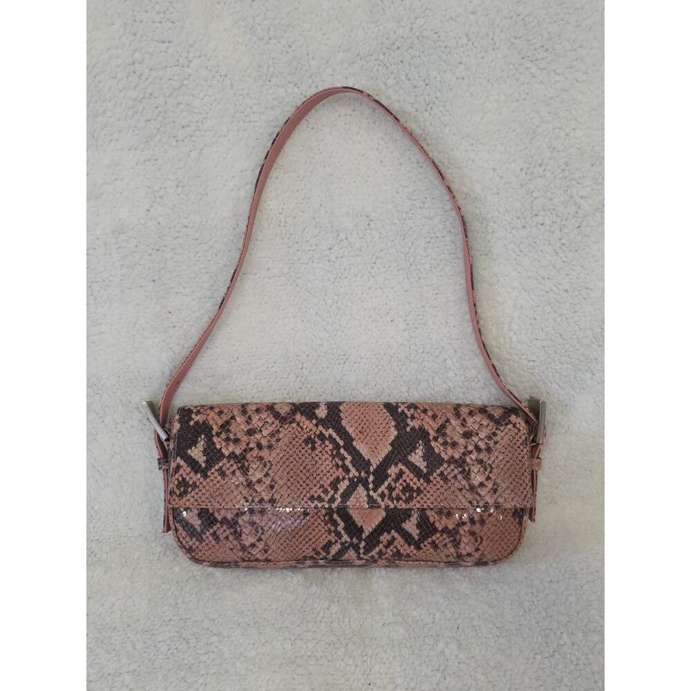 Country Road Shoulder Bag Purse Genuine Leather Pink Python Snake Print Small